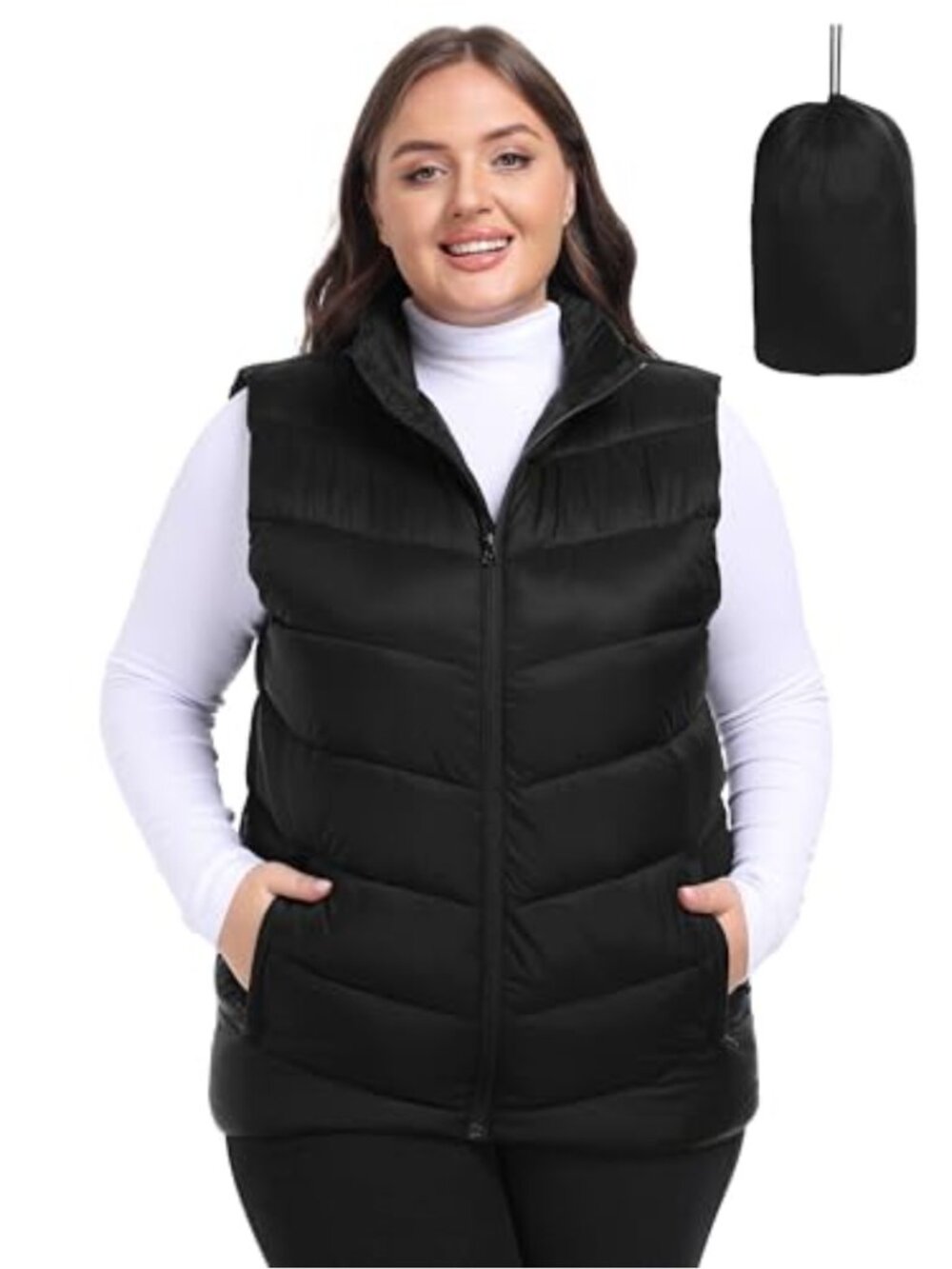 Plus Size Packable Quilted Puffer Vest Lightweight Nylon Winter Hiking